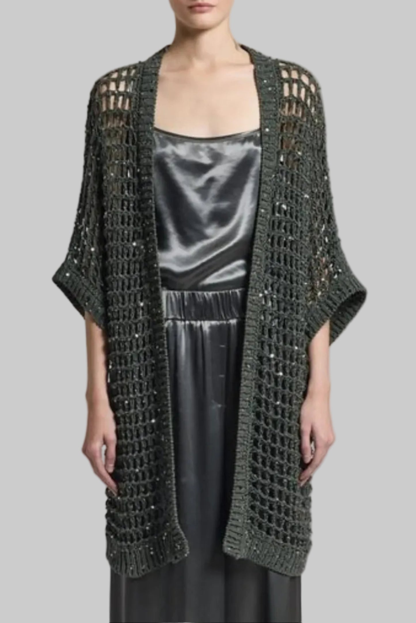 Cardigan in fettuccia di cotone con paillettes