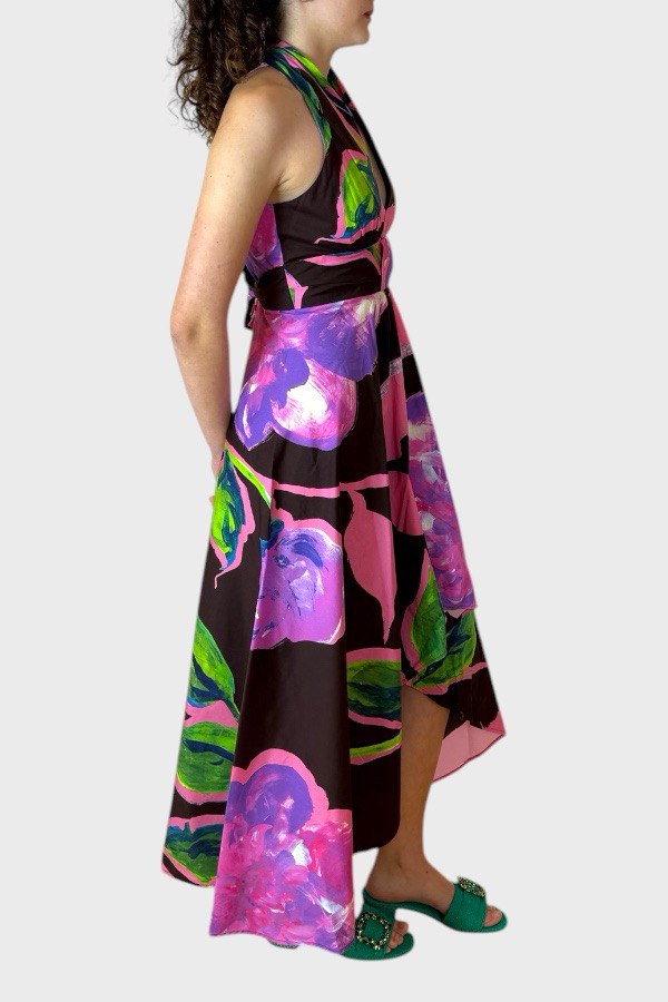 Vestito asimmetrico fantasia floreale moro/fuxia 1
