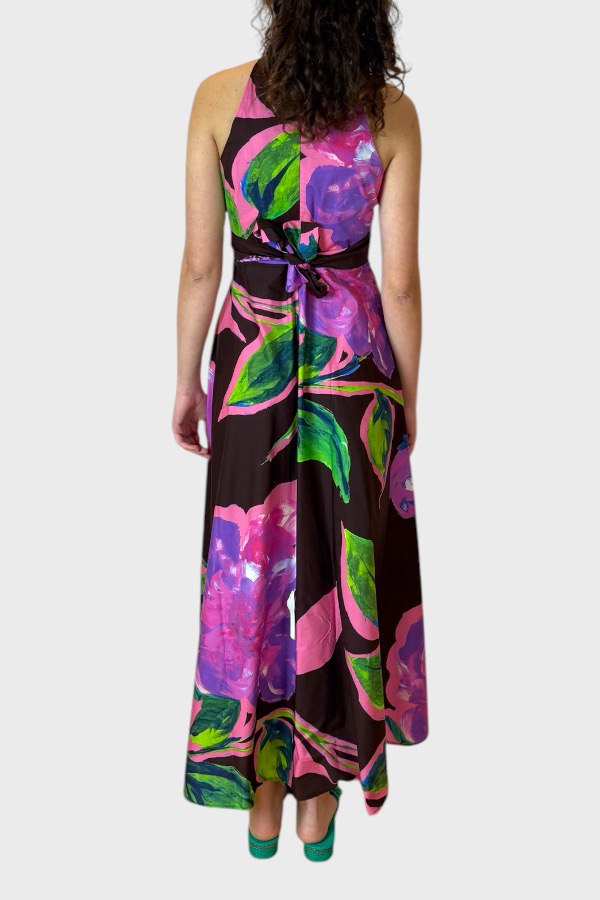 Vestito asimmetrico fantasia floreale moro/fuxia 2