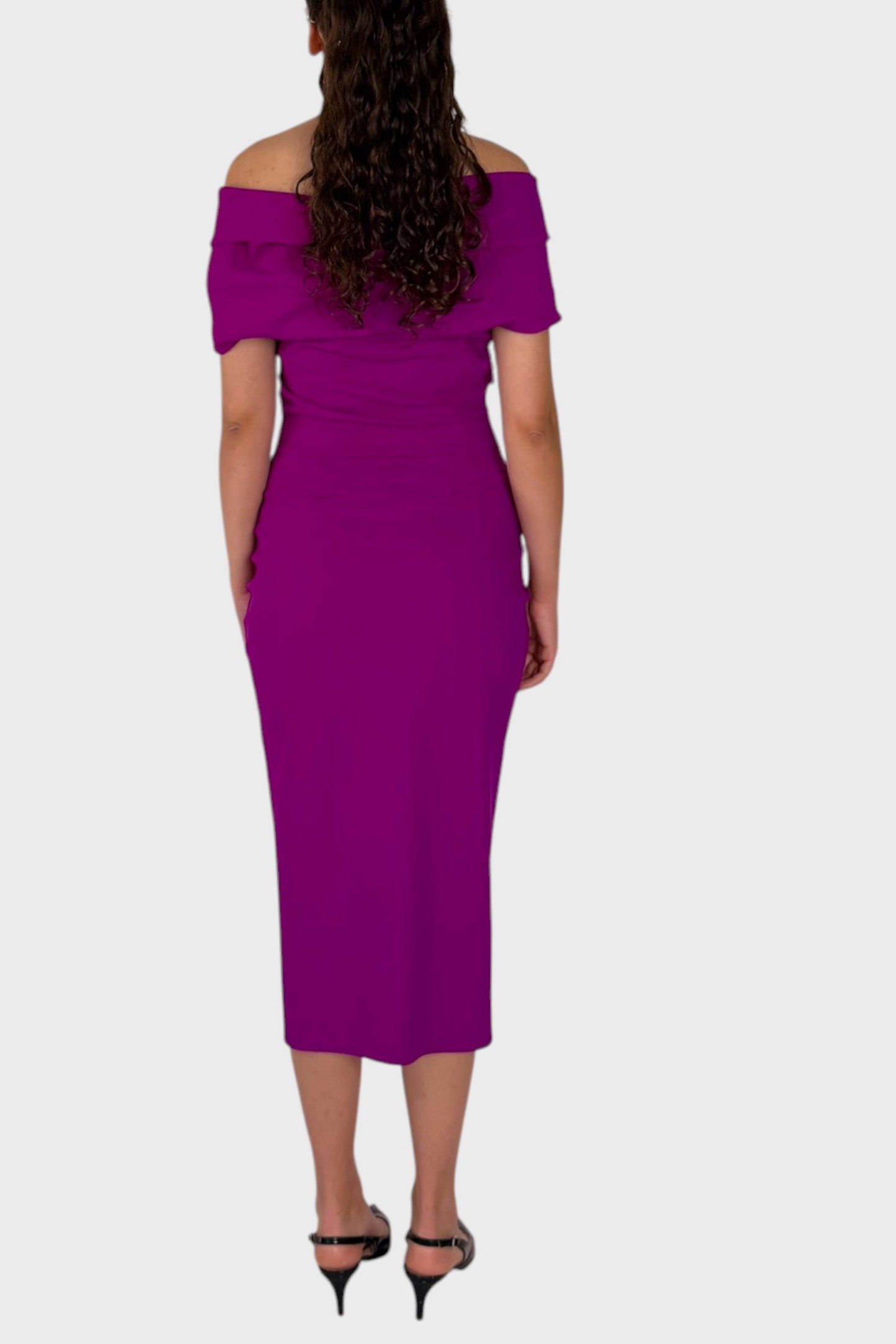 Abito Midi con Scollo Bardot Drappeggiato