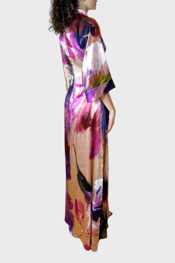 Kimono in seta elasticizzata viola fuxia 3