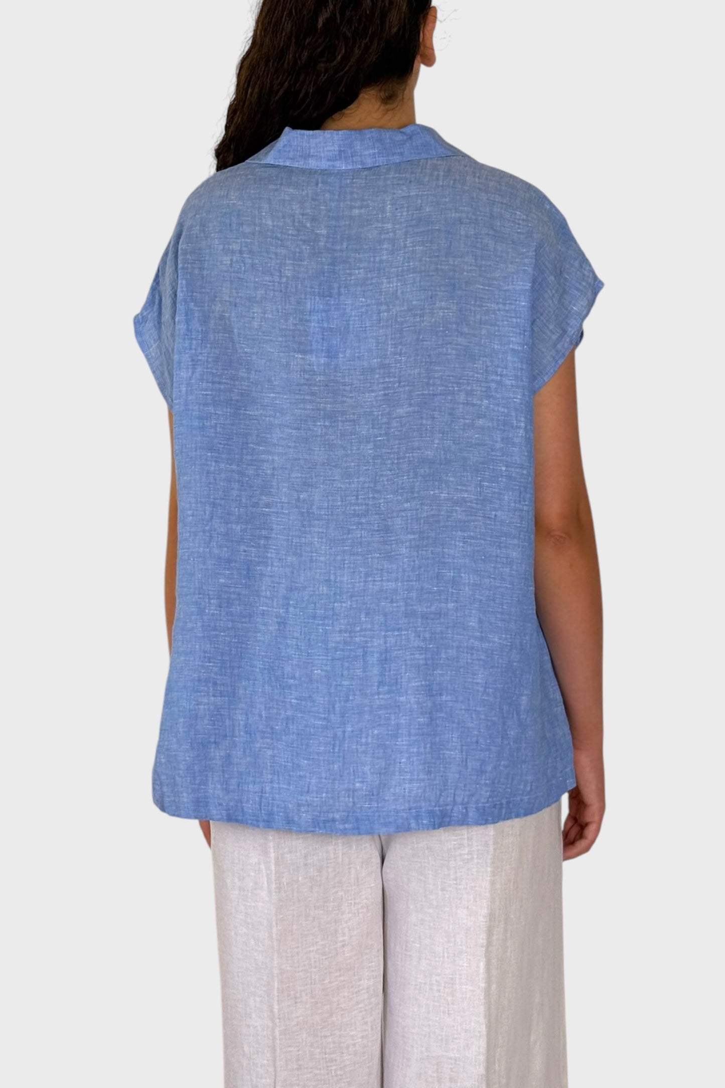 Blusa in Lino Leggera Celeste
