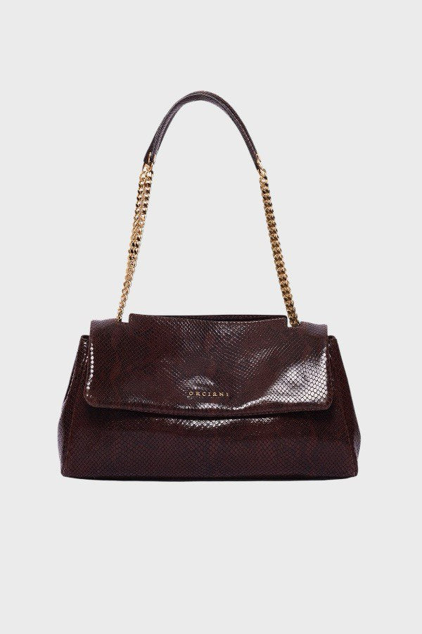 Borsa in pelle effetto pitone color testa di moro