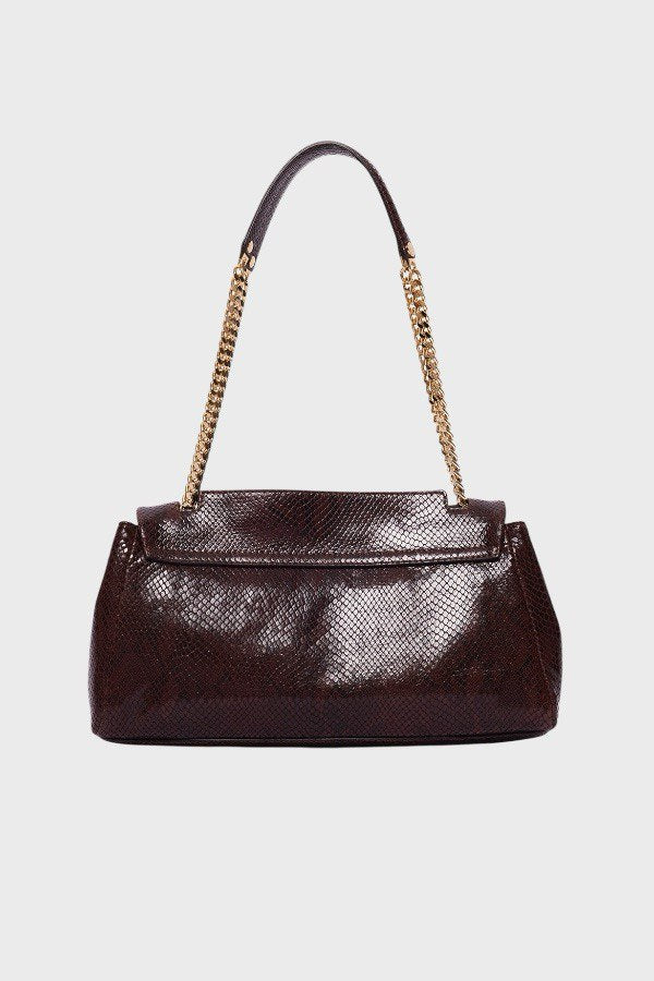 Borsa in pelle effetto pitone color testa di moro