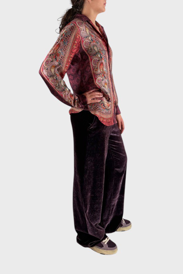 Camicia in seta  fantasia bordeaux 1
