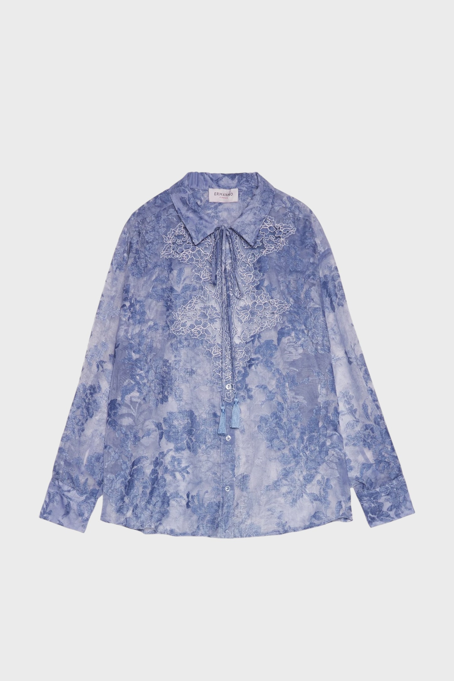 Camicia in raso devoré con inserti in pizzo elegante