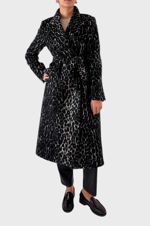 Cappotto doppiopetto stampa leopardo