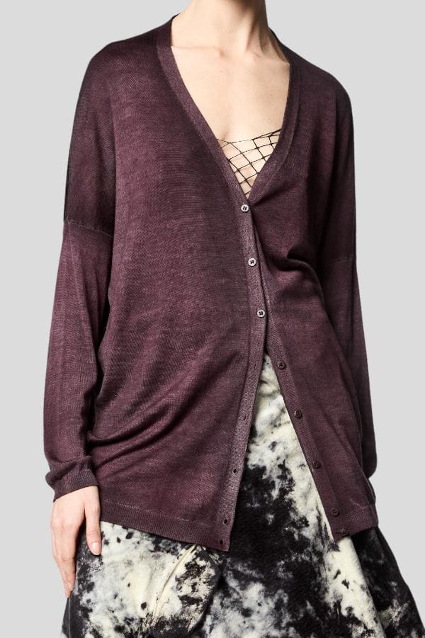 Cardigan in seta con stampa seppia