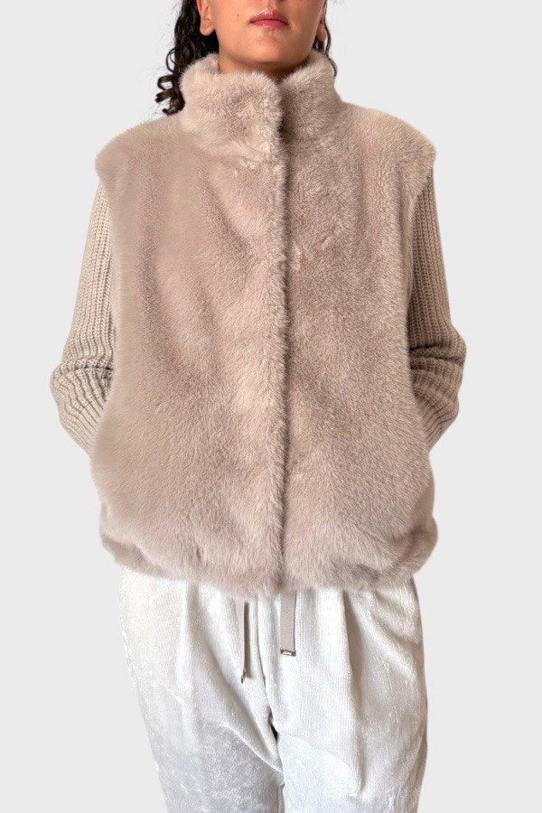 Giacca Herno Donna Eco pelliccia e maglia crema 2