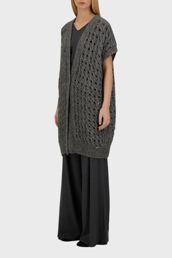 Cardigan smanicato in maglia traforata Herno 3
