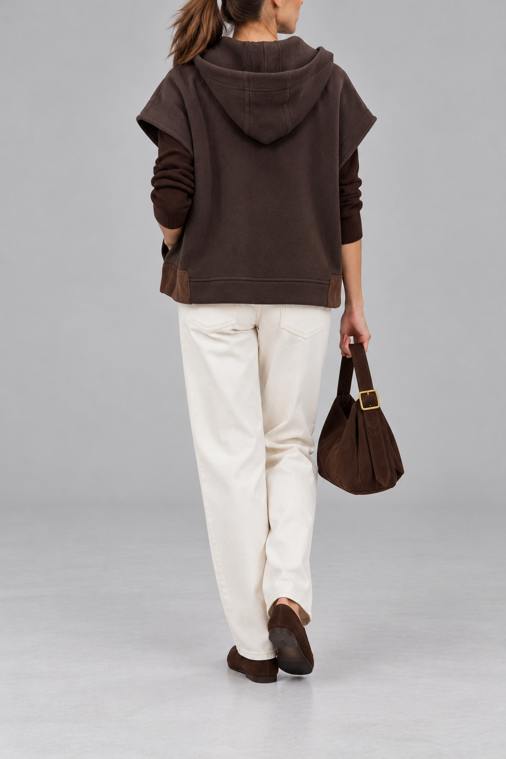 Gilet caffè con cappuccio e zip
