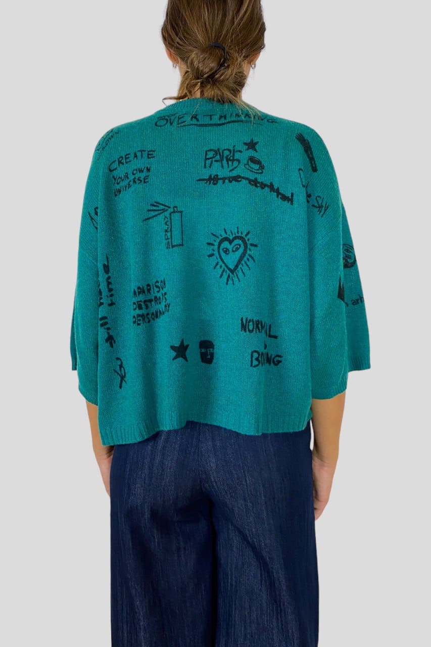 Maglia Sweet Cashmere graffiti maniche a tre quarti