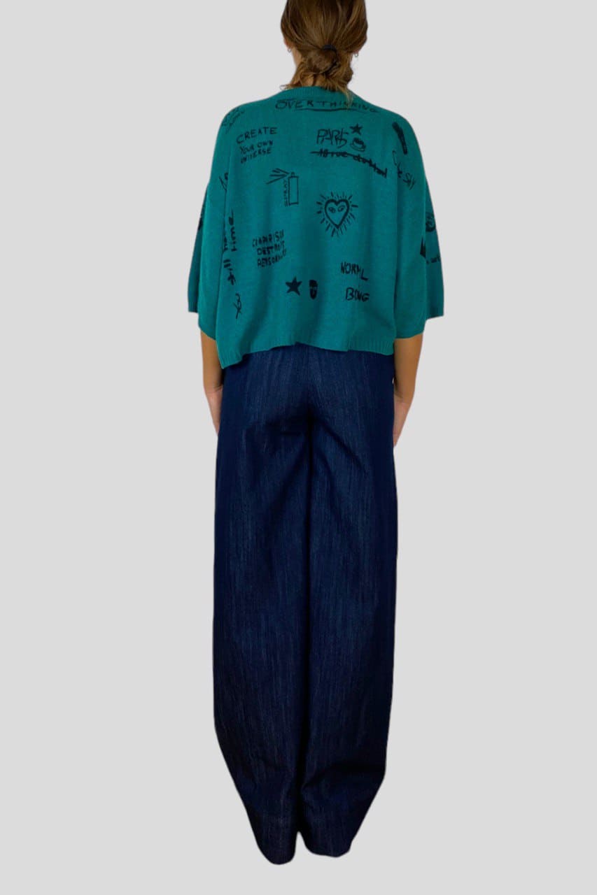 Maglia Sweet Cashmere graffiti maniche a tre quarti