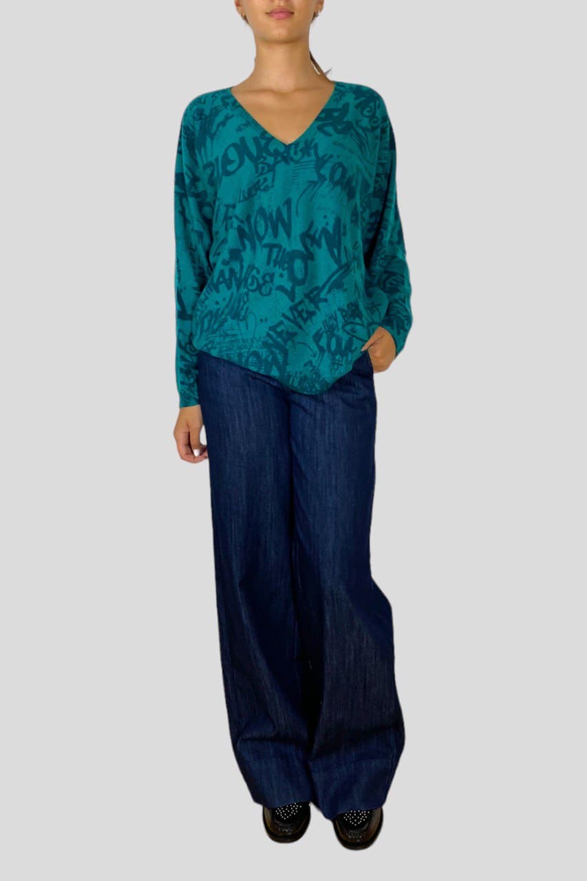 Maglia Sweet Cashmere scollo a V graffiti
