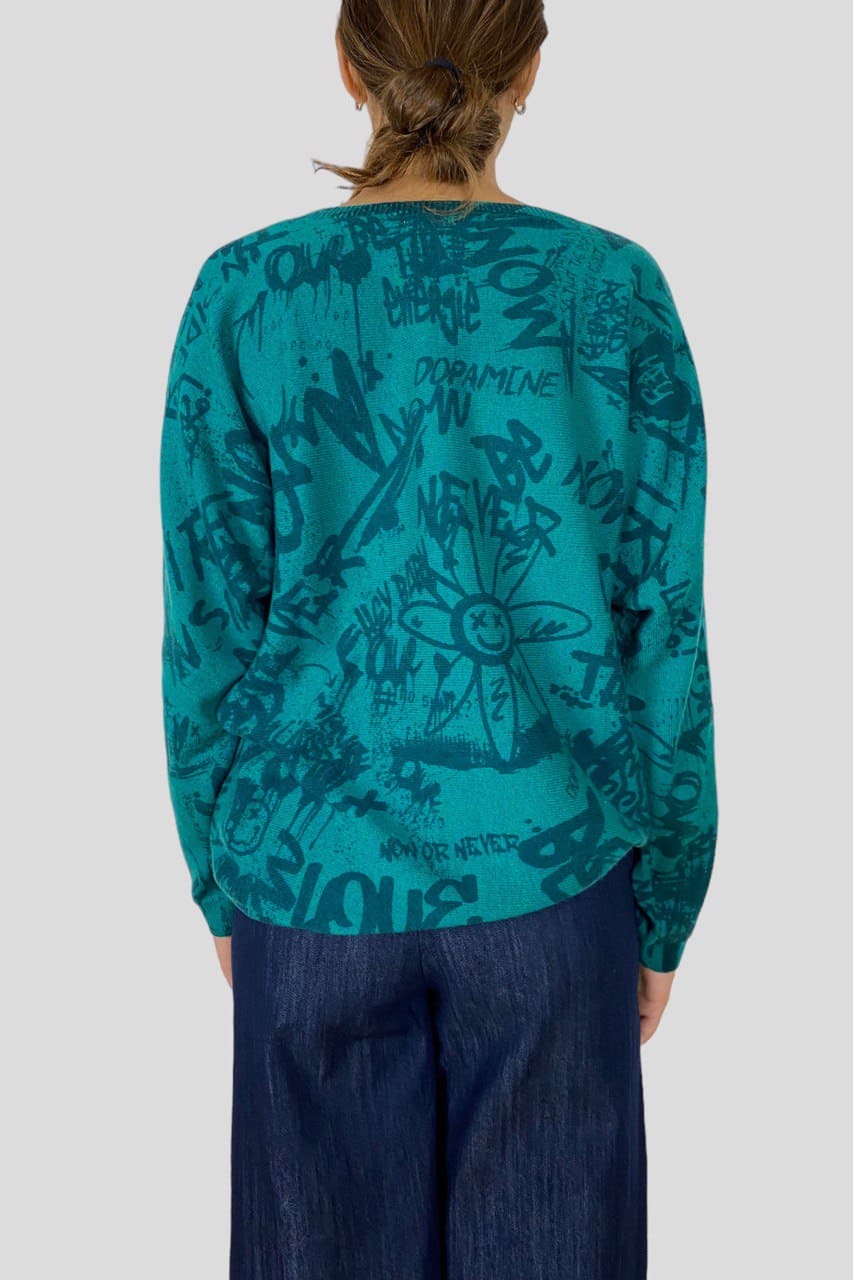 Maglia Sweet Cashmere scollo a V graffiti