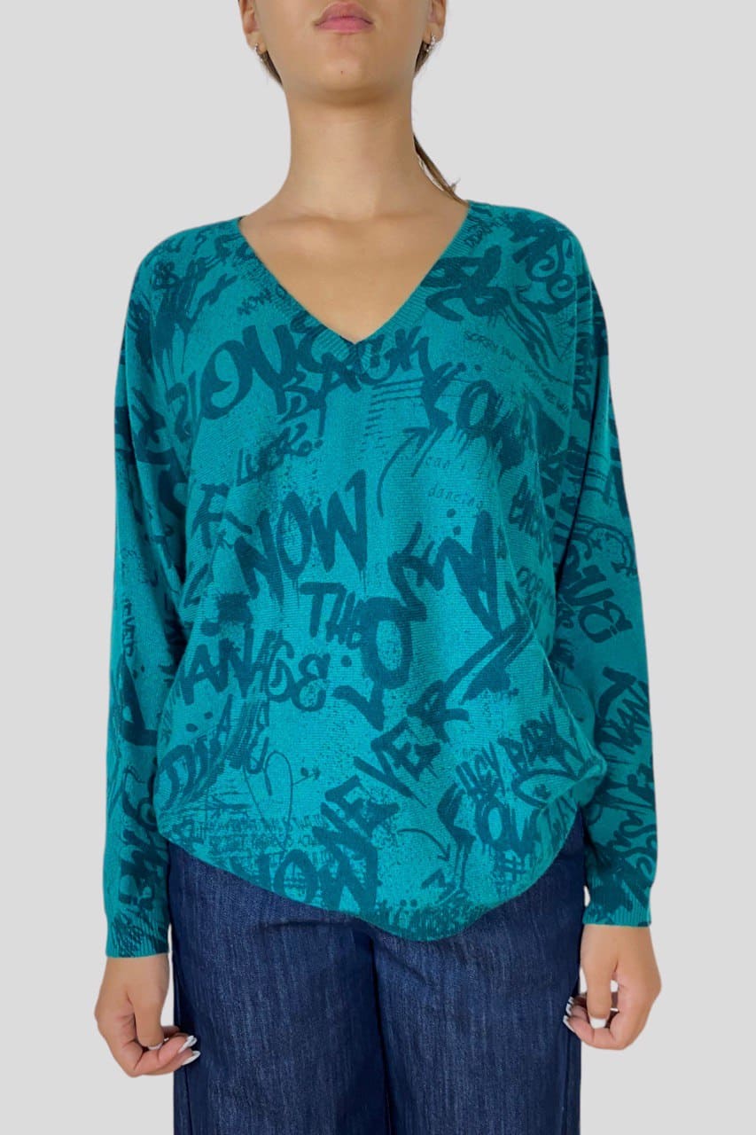 Maglia Sweet Cashmere scollo a V graffiti