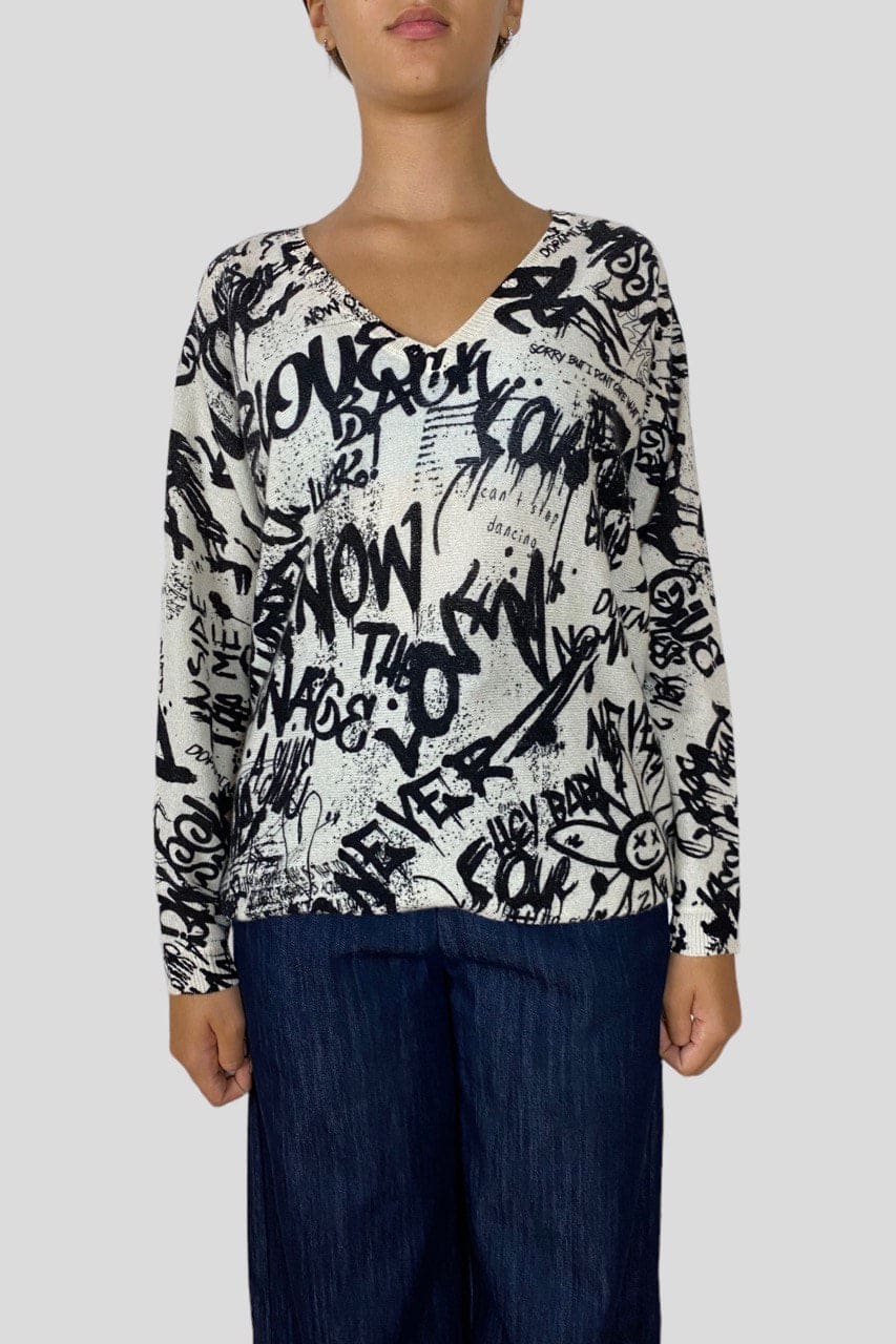 Maglia Sweet Cashmere scollo a V graffiti