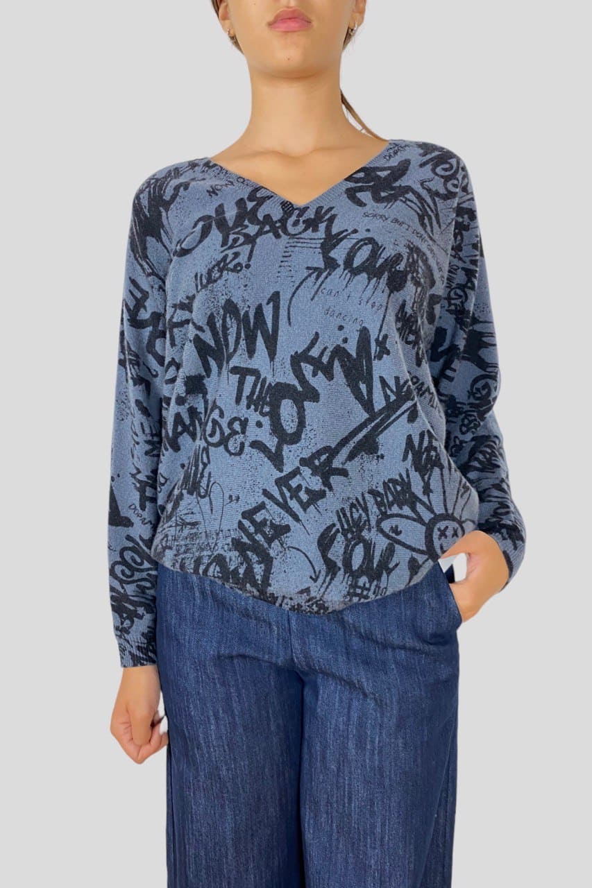 Maglia Sweet Cashmere scollo a V graffiti