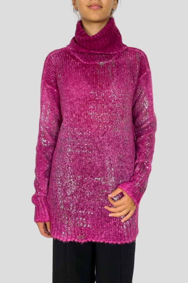 Maglione collo alto con trama metallizzata