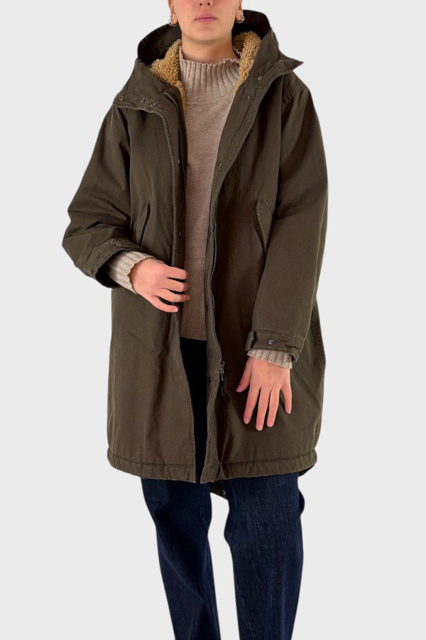 Cappotto con cappuccio verde militare 1