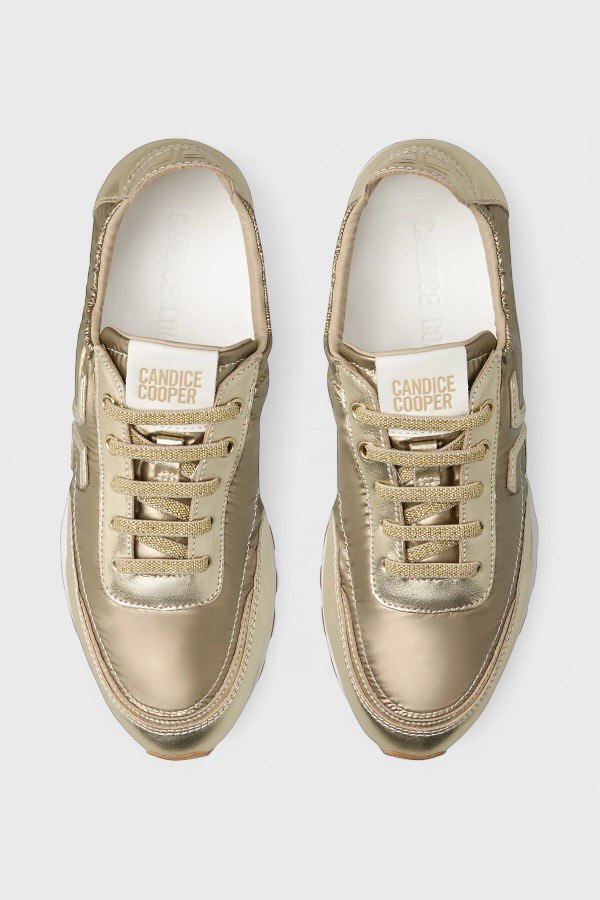 Sneakers in pelle laminata e tessuto tecnico