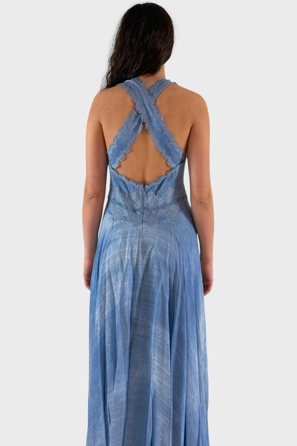 Vestito lungo con spacco su schiena