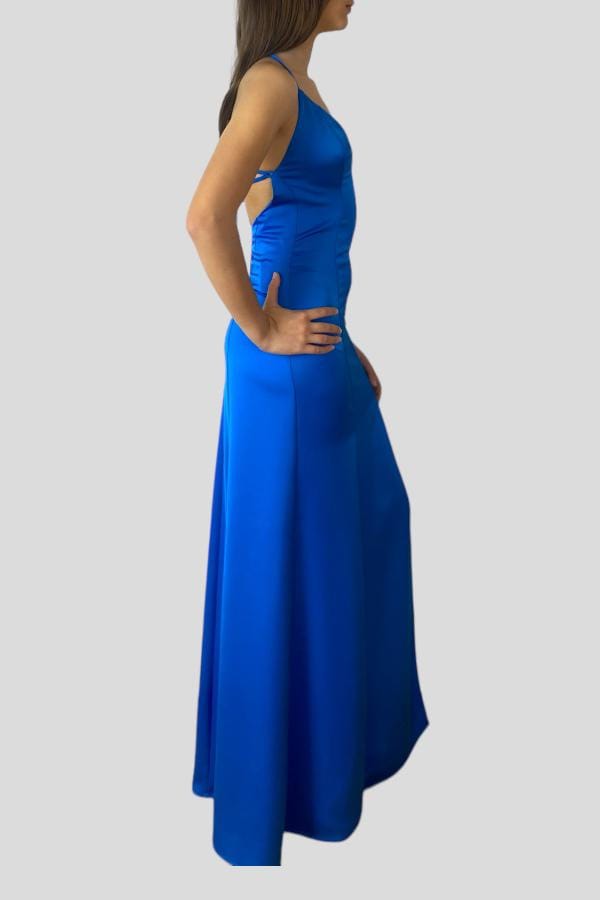 Abito lungo con schiena cut-out turchese
