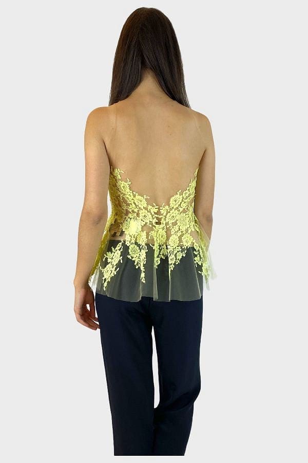 Rhea Costa Top in tulle con pizzo