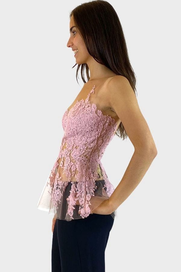 Rhea Costa Top in tulle con pizzo