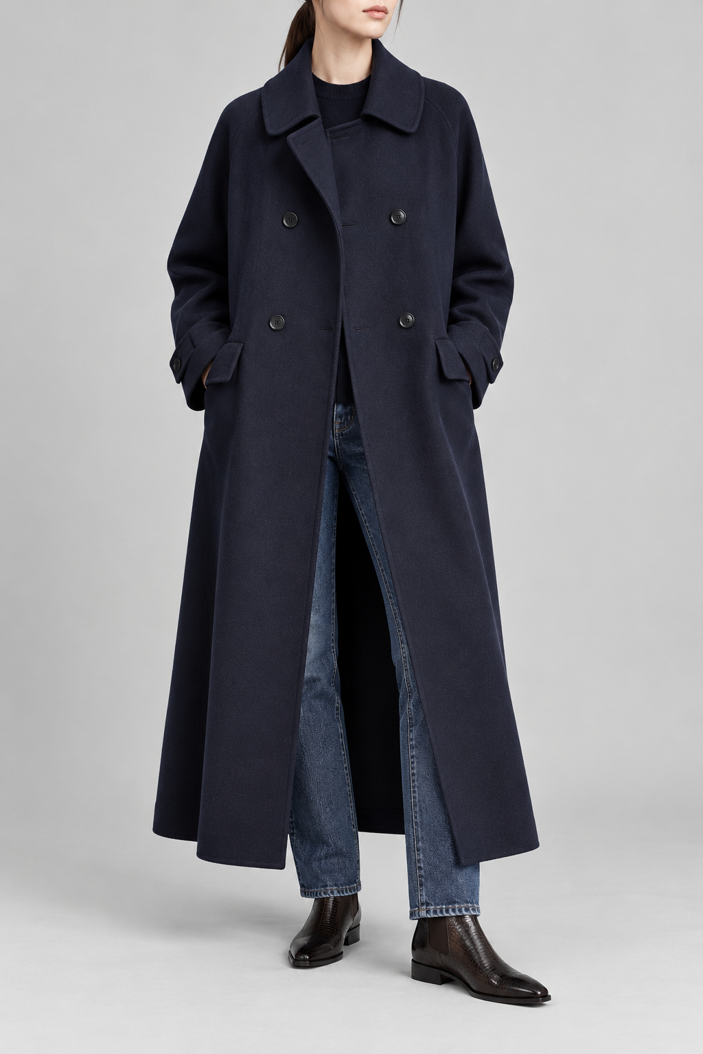 Cappotto Aspesi loden blu in lana - vista frontale