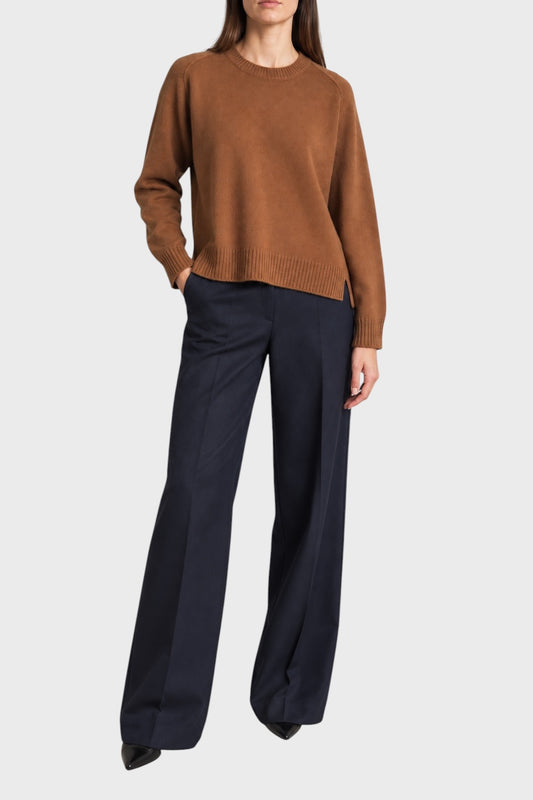 Maglia BE YOU girocollo Leather Brown in cashmere, fronte intero