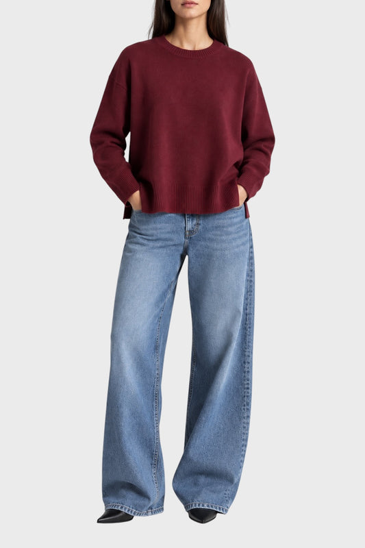 Maglia girocollo BE YOU in cashmere Merlot, vista frontale