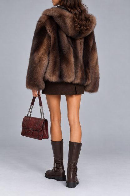 Montone con cappuccio in shearling Fondente