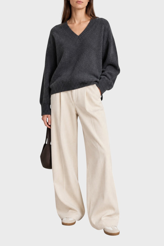 Maglia Donna in Cachemire Grigia con Scollo a V