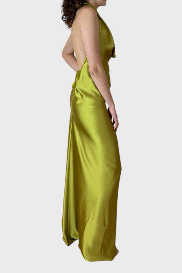 Vestito lungo con jabot olio