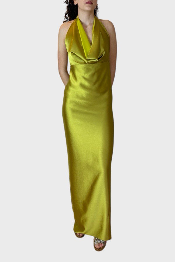 Vestito lungo con jabot olio