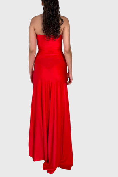 Abito Lungo Rosso a Fascia Drappeggiato Elegante