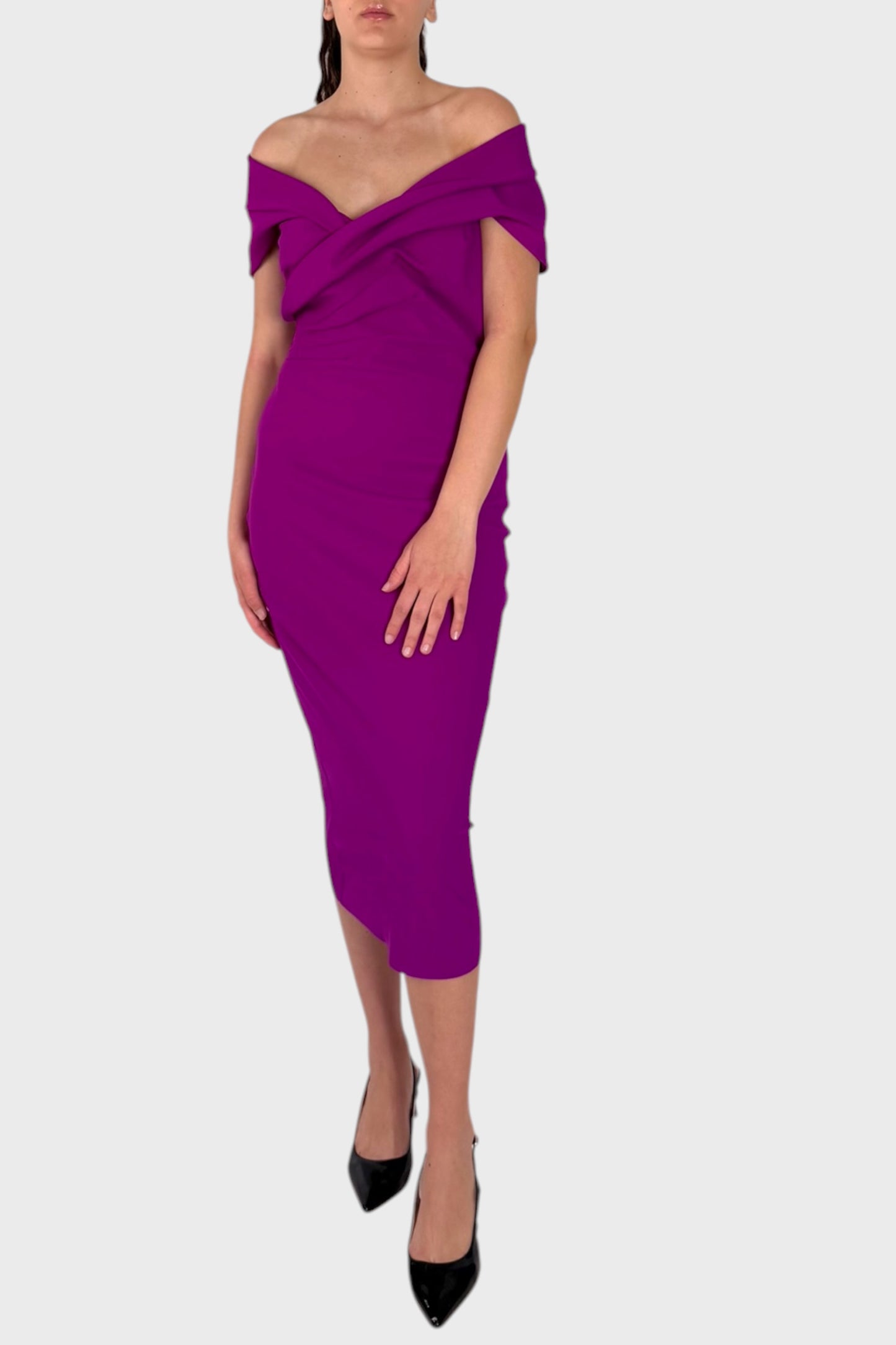 Abito Midi con Scollo Bardot Drappeggiato