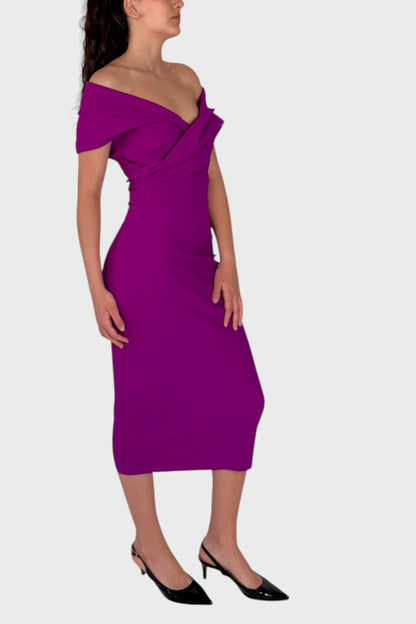 Abito Midi con Scollo Bardot Drappeggiato