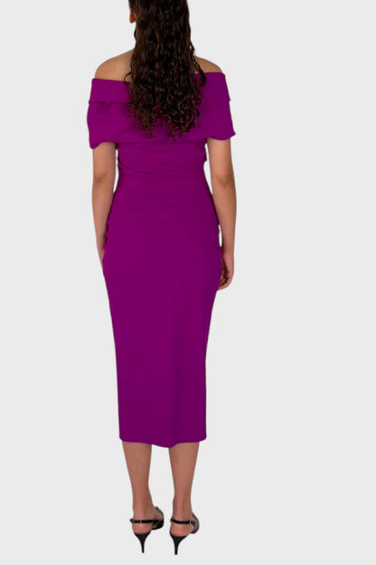 Abito Midi con Scollo Bardot Drappeggiato