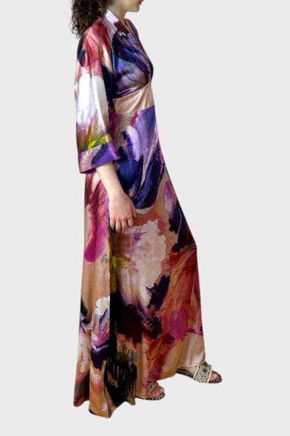 Kimono in seta elasticizzata viola fuxia 1