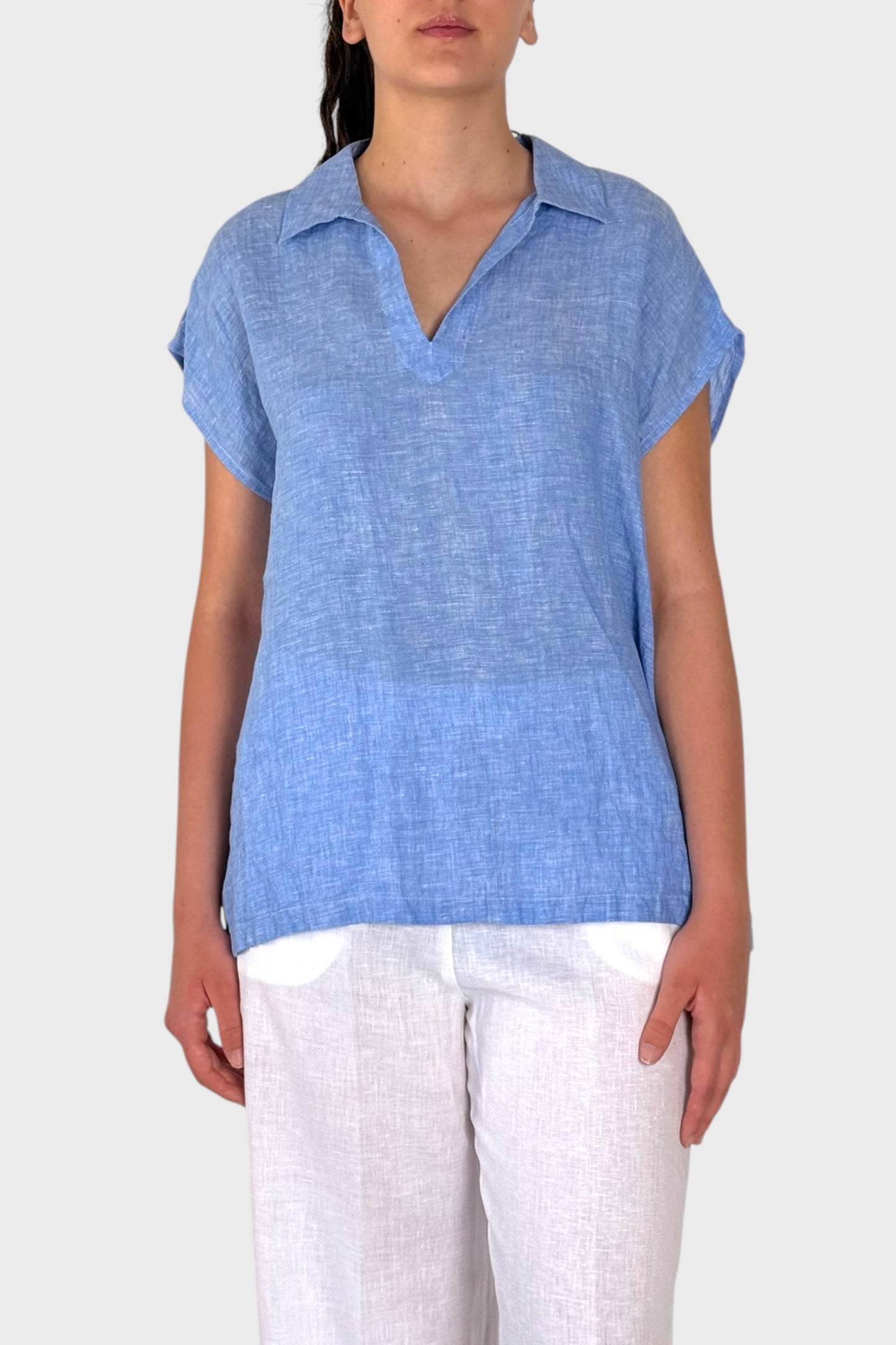 Blusa in Lino Leggera Celeste