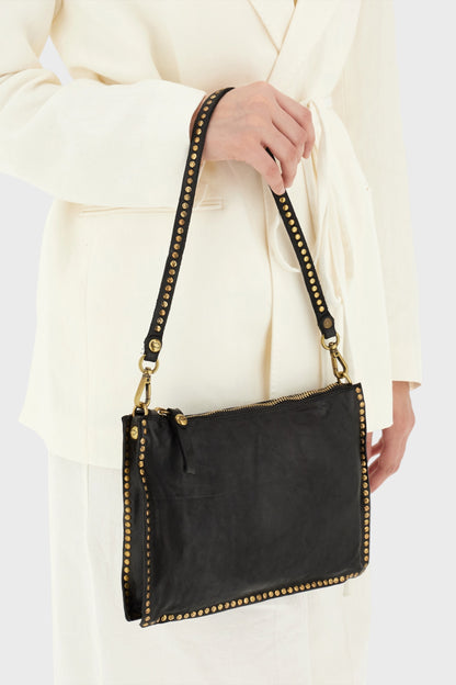 Borsa "EVA" in pelle tinta in capo con borchie