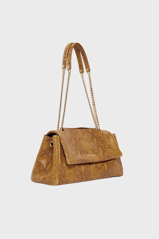 Borsa in pelle effetto pitone color ocra