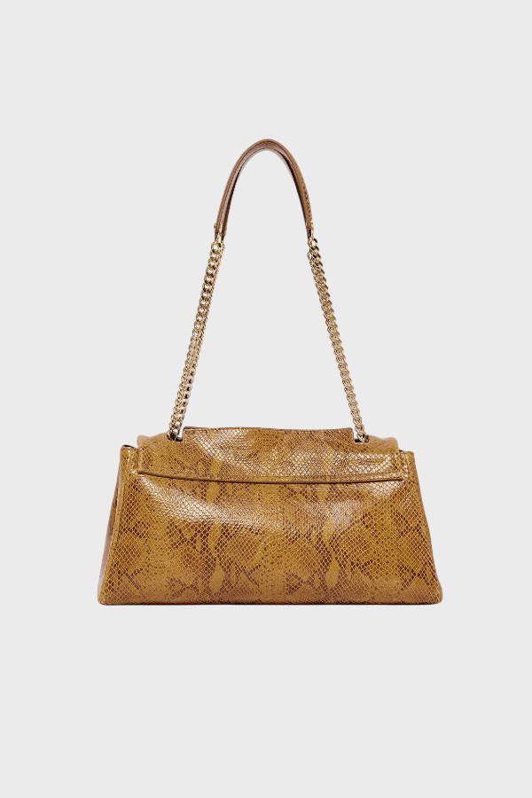 Borsa in pelle effetto pitone color ocra 2