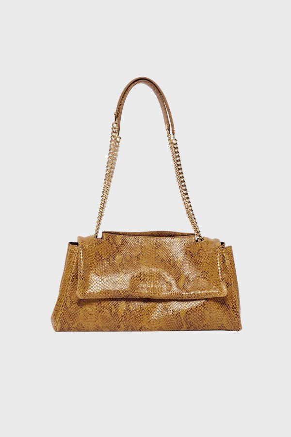 Borsa in pelle effetto pitone color ocra 1