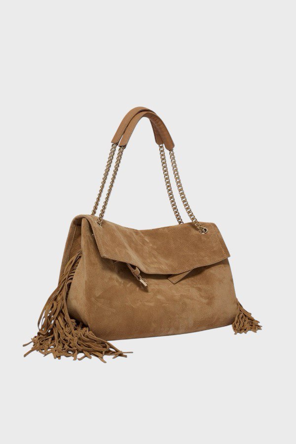 Borsa in pelle scamosciata color biscotto Orciani