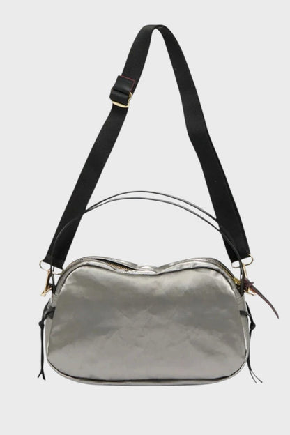 Borsa arrotondata in lino silver