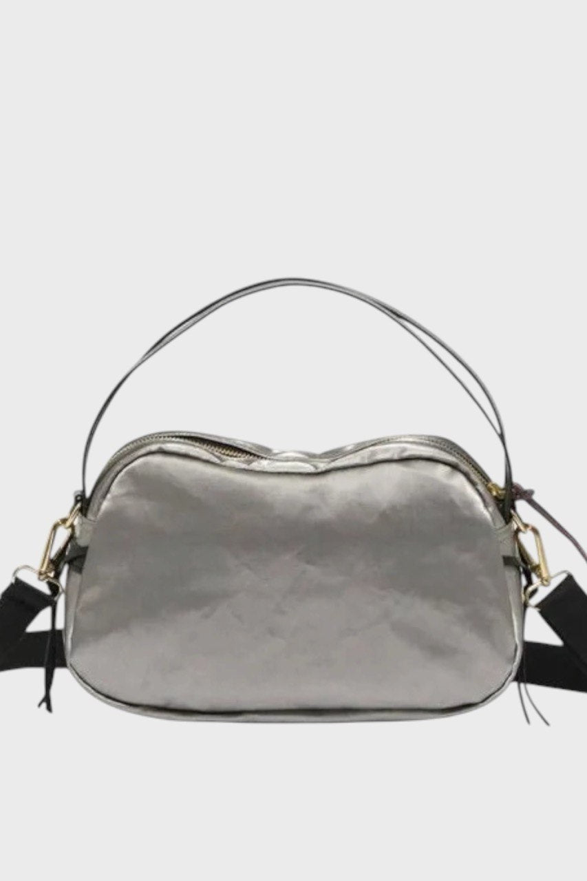 Borsa arrotondata in lino silver
