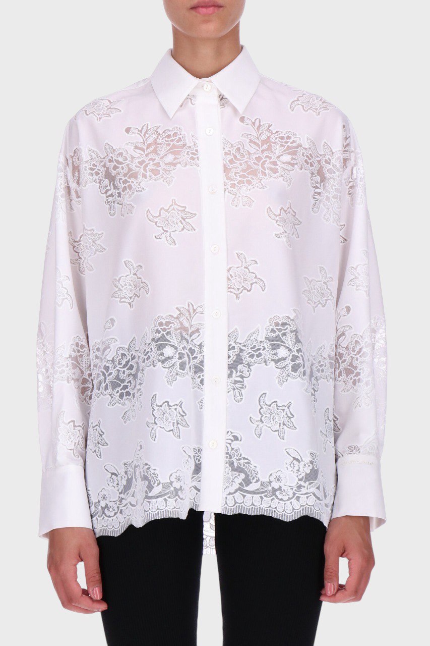 Camicia bianca con fiori in pizzo